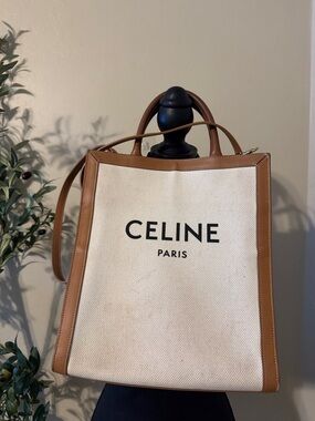 Celine Paris Canvas Tote with Tan Leather Trim